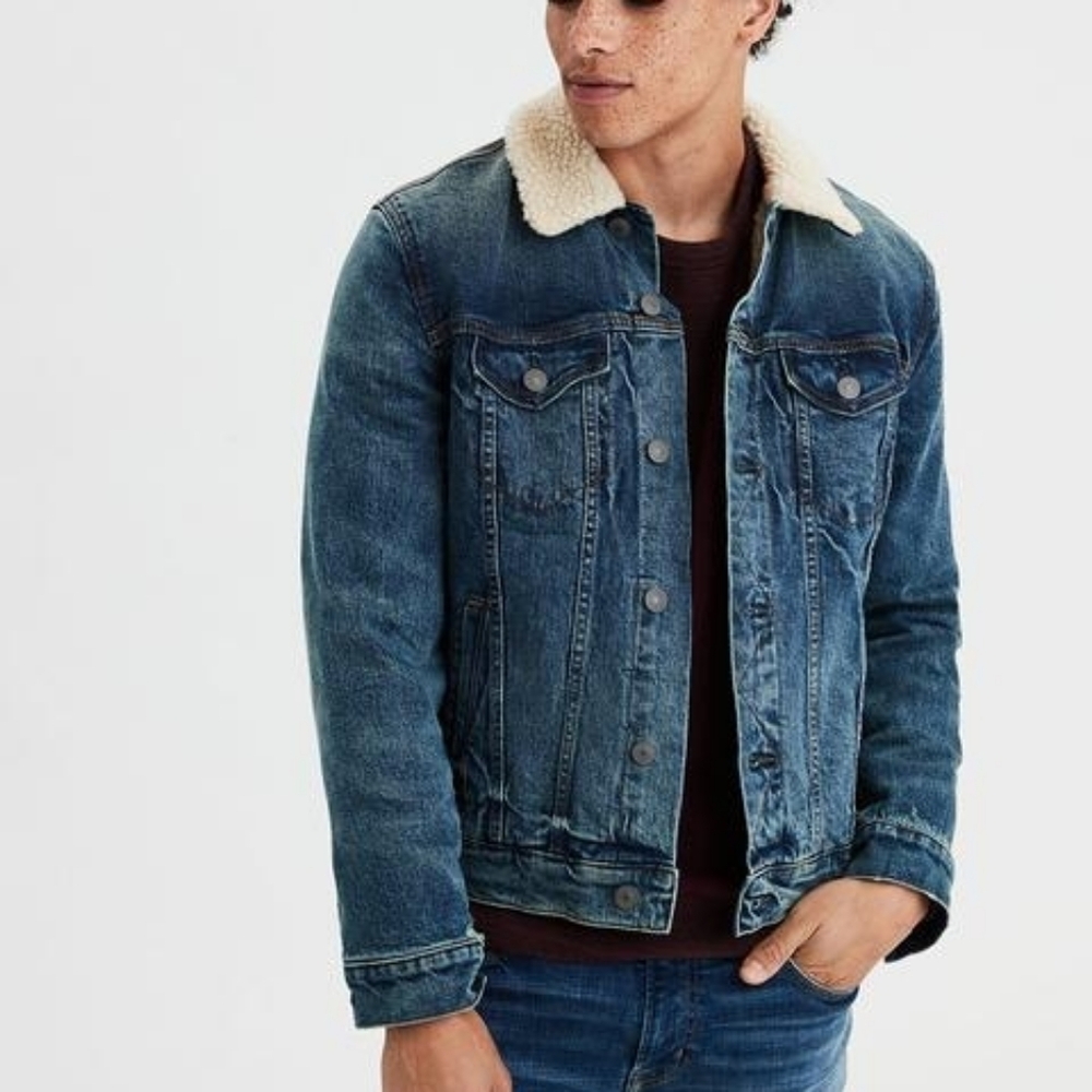 Men's jacket denim trucker American Eagle XL Flex Blue Sherpa
